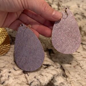 Nickel and Suede Medium Teardrop Earrings in Jelly Bean